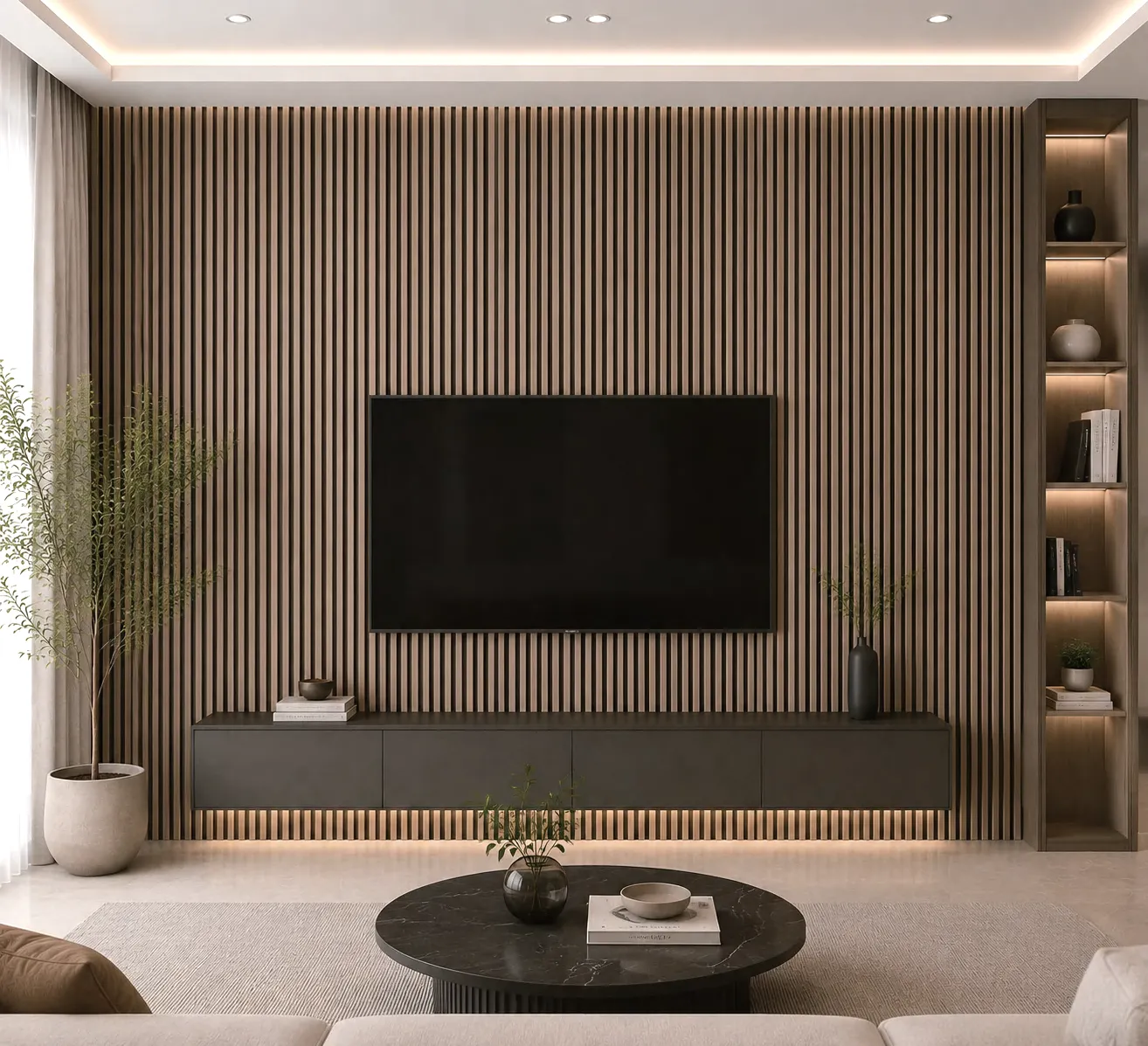 Oak and black panel installed