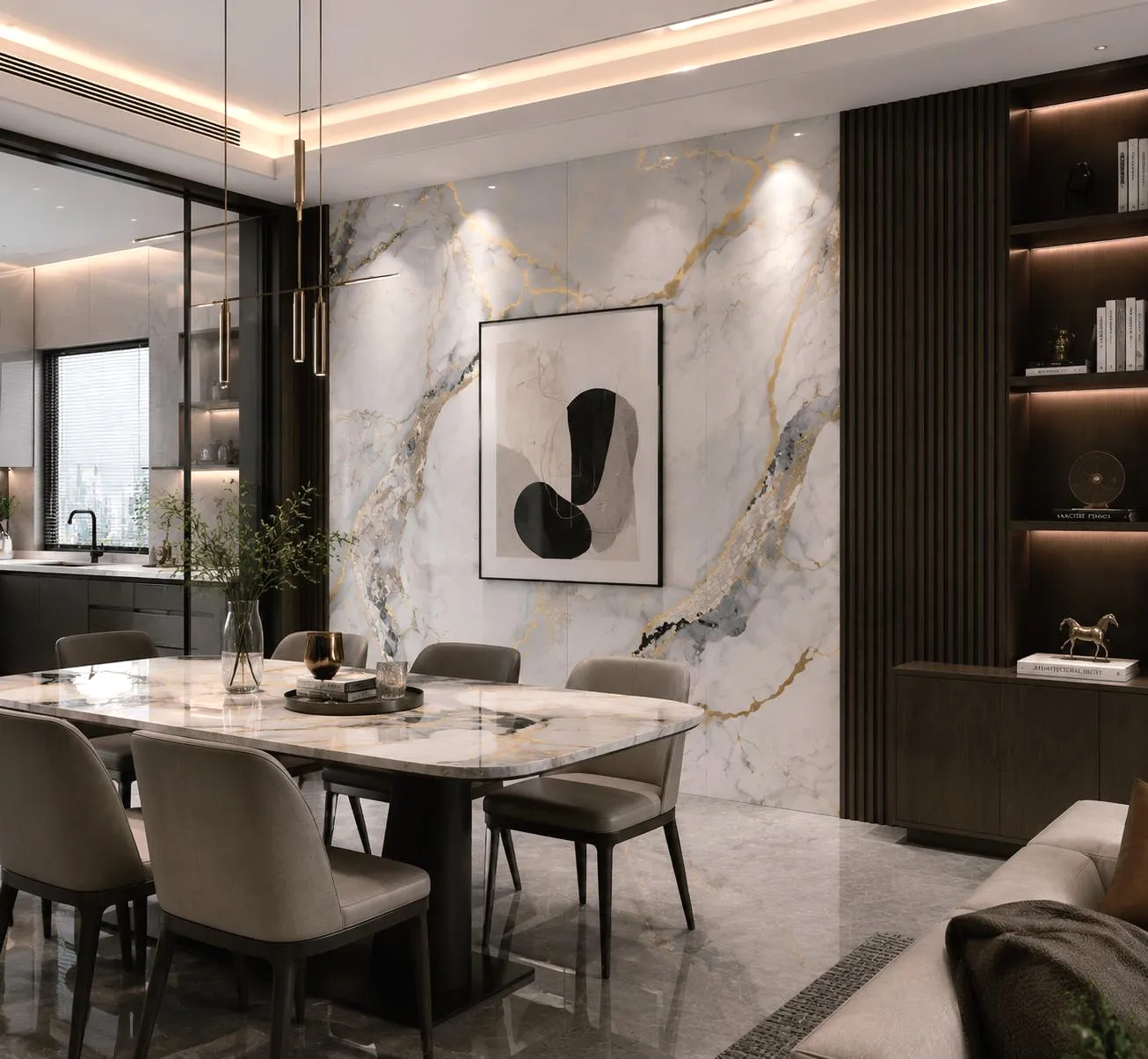 White with gold veining panel installed