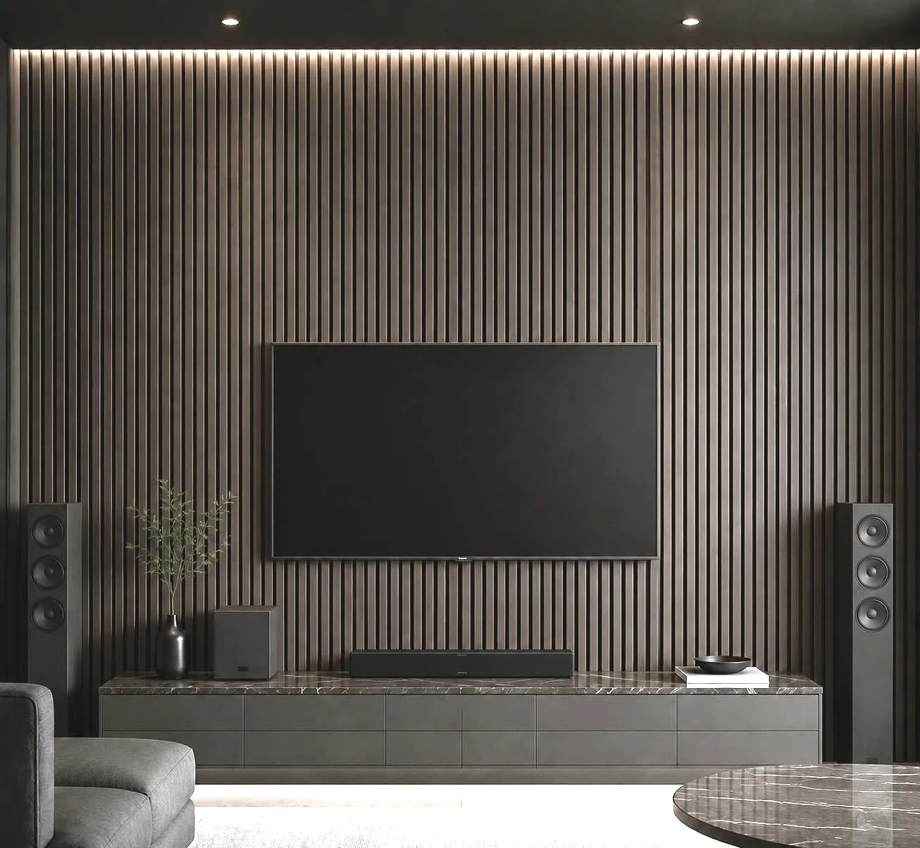 Brown walnut panel installed